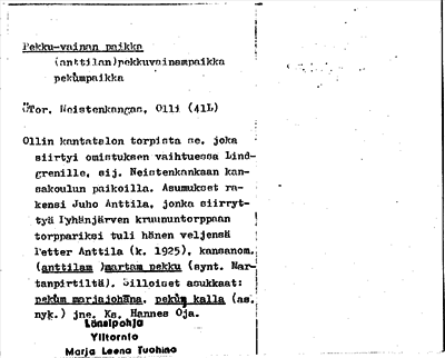 Bild på arkivkortet för arkivposten Pekku-vainan paikka