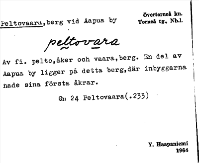 Bild på arkivkortet för arkivposten Peltovaara
