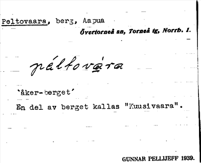 Bild på arkivkortet för arkivposten Peltovaara
