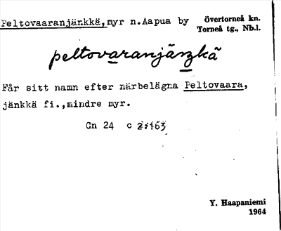 Bild på arkivkortet för arkivposten Peltovaaranjänkkä