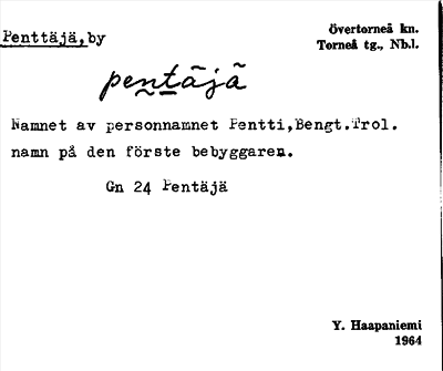 Bild på arkivkortet för arkivposten Penttäjä