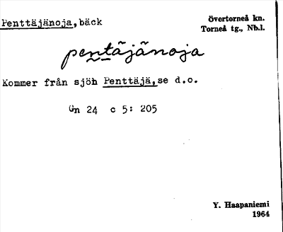 Bild på arkivkortet för arkivposten Penttäjänoja