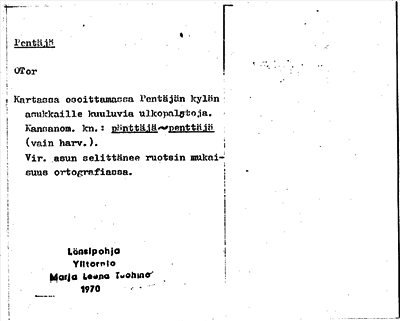 Bild på arkivkortet för arkivposten Pentäjä