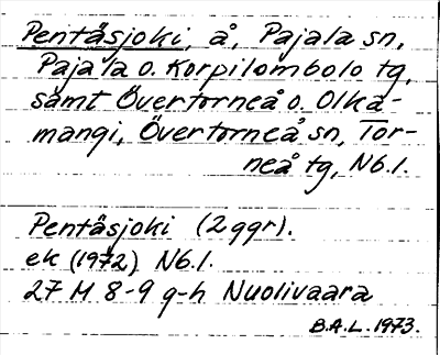 Bild på arkivkortet för arkivposten Pentäsjoki