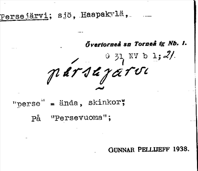 Bild på arkivkortet för arkivposten Persejärvi