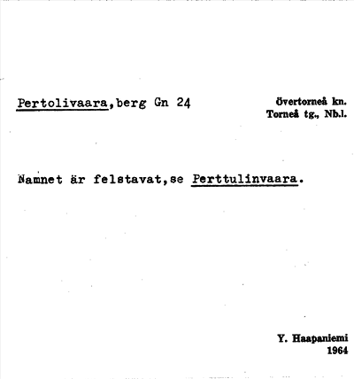 Bild på arkivkortet för arkivposten Pertolivaara, se Perttulinvaara