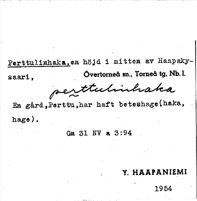 Bild på arkivkortet för arkivposten Perttulinhaka