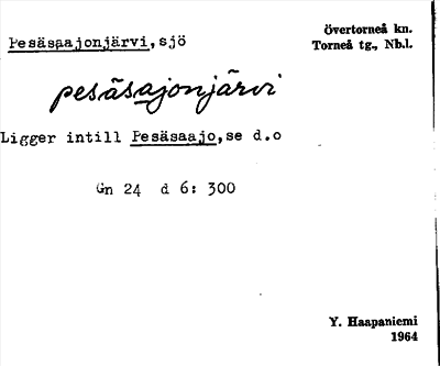 Bild på arkivkortet för arkivposten Pesäsaajonjärvi