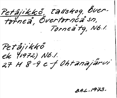 Bild på arkivkortet för arkivposten Petäjikkö