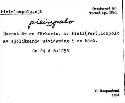 Bild på arkivkortet för arkivposten Pieinlompolo