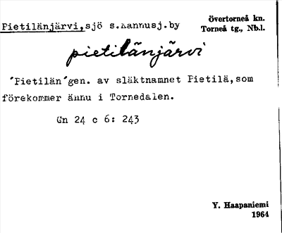 Bild på arkivkortet för arkivposten Pietilänjärvi