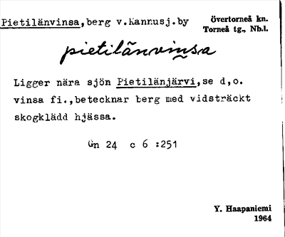 Bild på arkivkortet för arkivposten Pietilänvinsa