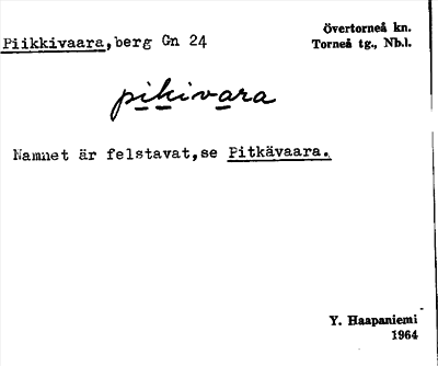 Bild på arkivkortet för arkivposten Piikkivaara