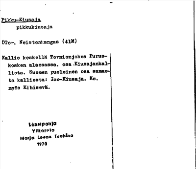Bild på arkivkortet för arkivposten Pikku-Kiusaja