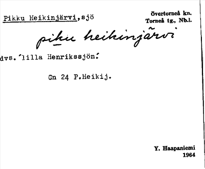 Bild på arkivkortet för arkivposten Pikku Heikinjärvi