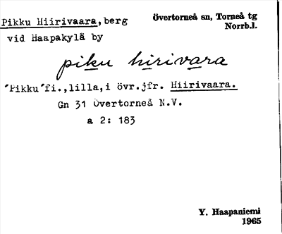 Bild på arkivkortet för arkivposten Pikku Hiirivaara