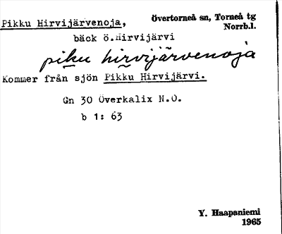 Bild på arkivkortet för arkivposten Pikku Hirvijärvenoja