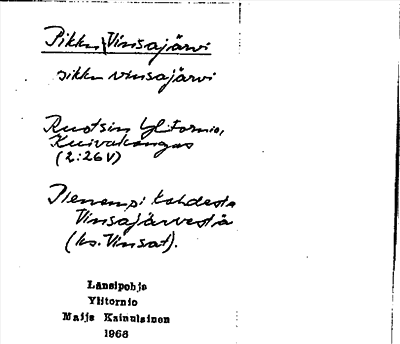 Bild på arkivkortet för arkivposten Pikku Vinsajärvi