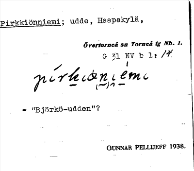 Bild på arkivkortet för arkivposten Pirkkiönniemi