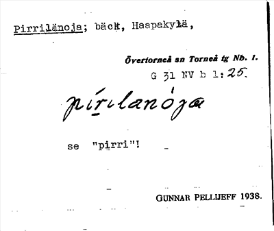 Bild på arkivkortet för arkivposten Pirrilänoja