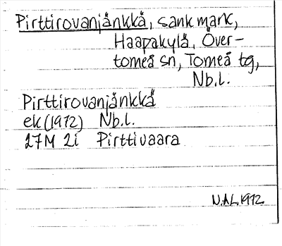 Bild på arkivkortet för arkivposten Pirttirovanjänkkä