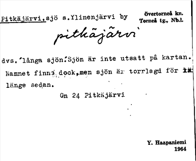 Bild på arkivkortet för arkivposten Pitkäjärvi