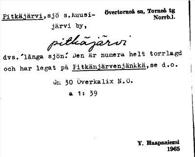 Bild på arkivkortet för arkivposten Pitkäjärvi