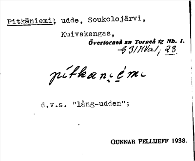 Bild på arkivkortet för arkivposten Pitkäniemi