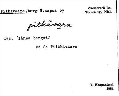 Bild på arkivkortet för arkivposten Pitkävaara