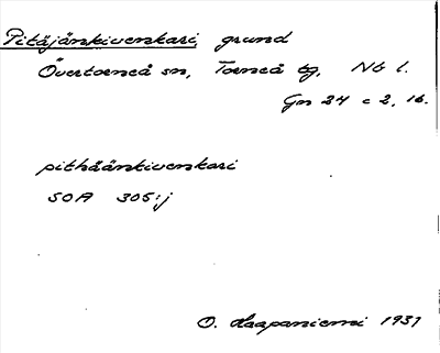 Bild på arkivkortet för arkivposten Pitäjänkivenkari