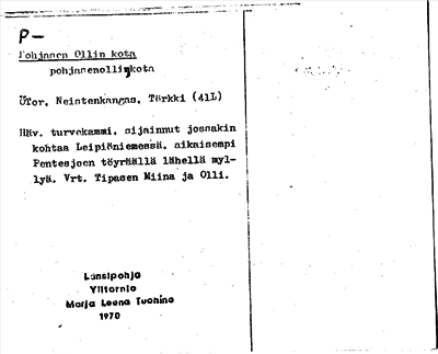 Bild på arkivkortet för arkivposten Pohjasen Ollin Kota