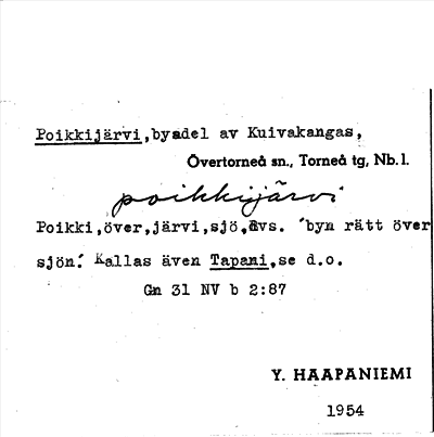 Bild på arkivkortet för arkivposten Poikkijärvi
