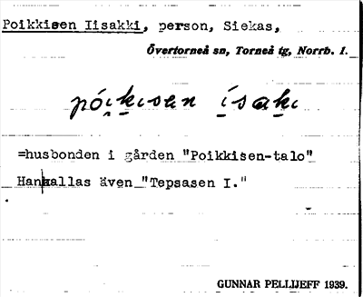 Bild på arkivkortet för arkivposten Poikkisen Iisakki