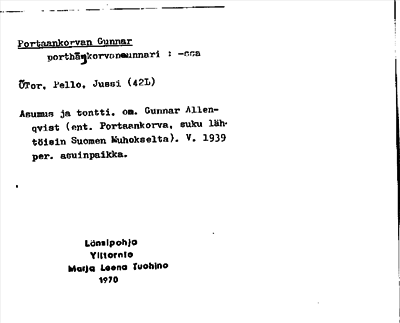 Bild på arkivkortet för arkivposten Portaankorvan Gunnar