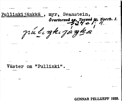 Bild på arkivkortet för arkivposten Pullinkijänkkä