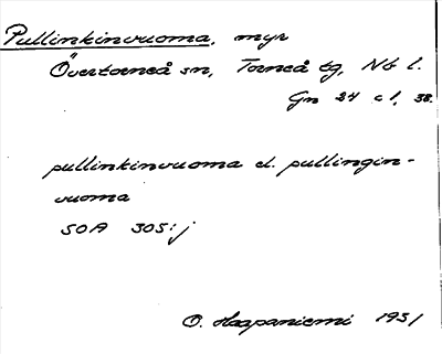 Bild på arkivkortet för arkivposten Pullinkinvuoma
