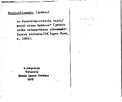 Bild på arkivkortet för arkivposten Puolivälinmukka