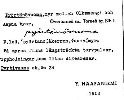 Bild på arkivkortet för arkivposten Pyörtänövuoma
