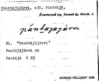 Bild på arkivkortet för arkivposten Pänttäjäjärvi