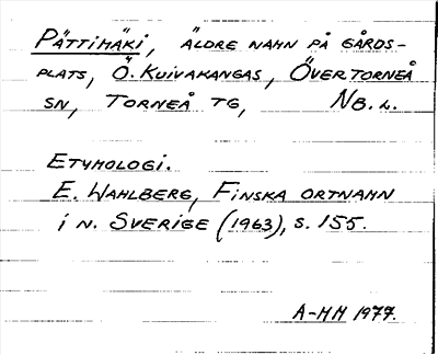 Bild på arkivkortet för arkivposten Pättimäki