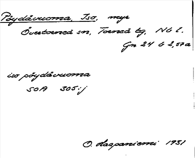 Bild på arkivkortet för arkivposten Pöydävuoma, Iso