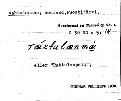 Bild på arkivkortet för arkivposten Rahtulanmaa