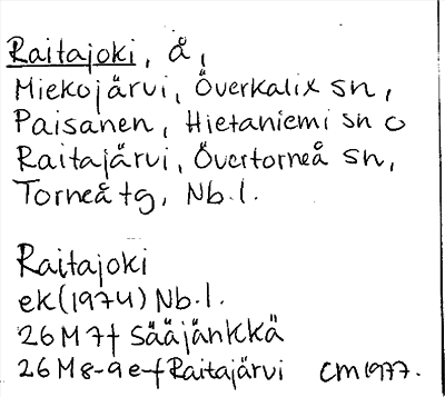 Bild på arkivkortet för arkivposten Raitajoki