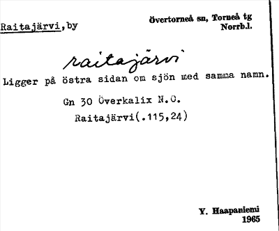 Bild på arkivkortet för arkivposten Raitajärvi