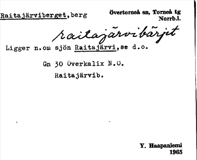 Bild på arkivkortet för arkivposten Raitajärviberget