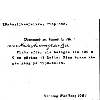 Bild på arkivkortet för arkivposten Rantariihenpaikka