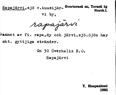 Bild på arkivkortet för arkivposten Rapajärvi