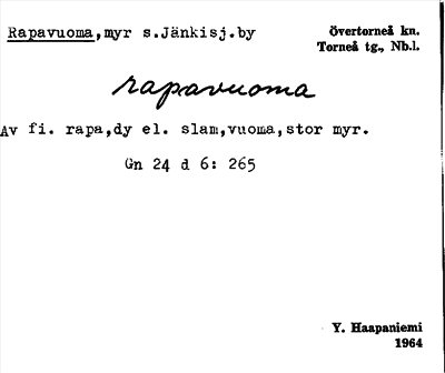 Bild på arkivkortet för arkivposten Rapavuoma