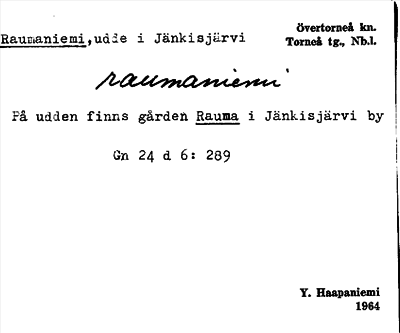 Bild på arkivkortet för arkivposten Raumaniemi