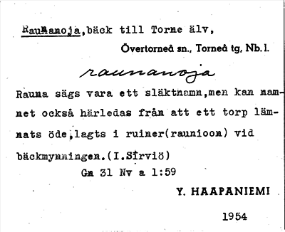 Bild på arkivkortet för arkivposten Raunanoja